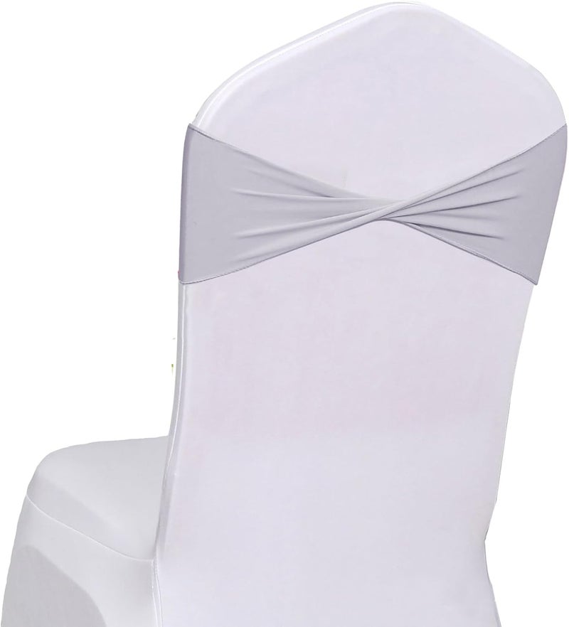 Fbewom Grey Chair Sashes Bows 50 Pcs Spandex Chair Bands Ties Without Buckle Decorations for Wedding Birthday Party Events Ceremony - Image 1